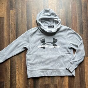 Under Armour Women’s Rival Logo Fleece Hoodie Mock Neck Light Gray Size Large